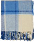 New Zealand Virgin Wool Throw Blanket, Indoor and Outdoor Blankets and Throws, Comfortable Soft Blanket with Fringes and Tartan Pattern, 67 x 79 in, Queen Size, Blue and White by Cozy+Blankets