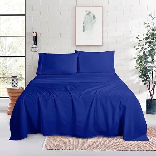 Mocassi Queen Size 4-Piece Bed Sheet Set - 1800 Premium Hotel Quality Microfiber 18-24 Inches Extra Deep Pocket Fitted Sheet- Luxury Soft, Breathable, Wrinkle, and Fade Resistant, Imperial Blue - Image 2