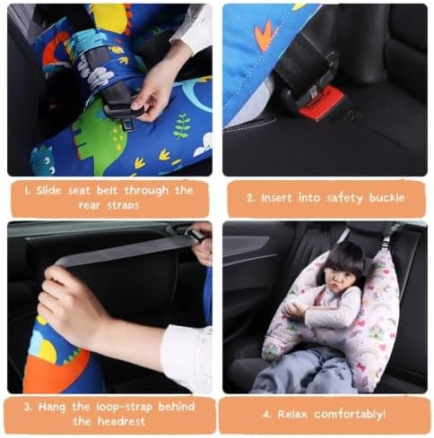 Kids Travel Pillow for Ages 6+ Dinosaur Blue, H-Shaped Head & Neck Support - Image 5