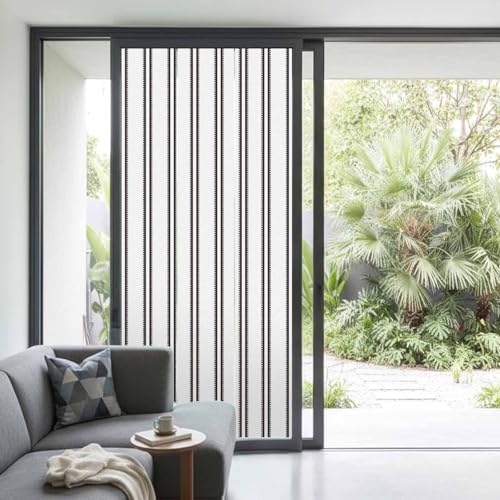Window Privacy Film Frosted, Black Vertical Striped Non-Adhesive Static Cling Window Tint, Minimalist Modern Lines Geometric Insulated Windows Frosted Films for Living Room, 35.4 x 78.7 Inches - Image 2