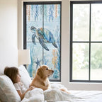 Window Privacy Film Frosted, Sea Turtle Coastal Static Cling Door Window Covering, Blue Ocean Coral Summer Beach Seaweed UV Blocking Windows Film for Office, Hotel, Bedroom, 29.5 x 78.7 Inches - Image 2