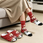 Jeiento Winter Fuzzy Slipper and Crew Socks for Women,Adult Slip-on Close Toe House Slipper,Flat Comfort home Slides - Image 3