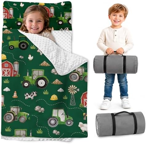 Personalized Toddler Nap Mat with Pillow and Blanket, Monogram Nap Mats for Preschool Daycare, Custom Thickened Large 55”x22.5” Sleeping Bag for Kids, Rollup Sleeping Mat for Boys Girls Gift by Feraurae