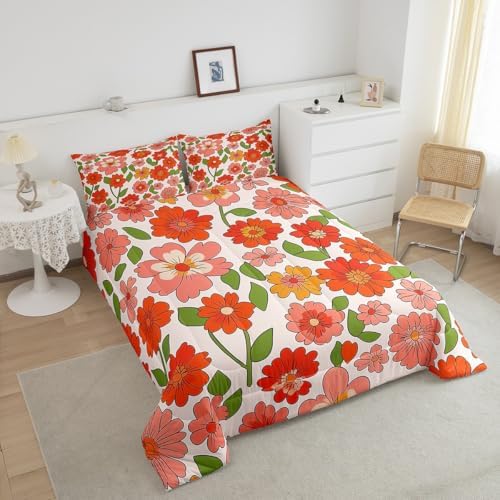 Feelyou Vintage Boho Plant Floral Comforter Set Kids 60S 70S Groovy Comforter for Boys Teens Retro Hippie Floral Bedding Set Botanical Colorful Duvet Set Room Decor Quilt Set King Size - Image 4