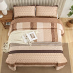 WONGS BEDDING Fall King Size Quilt Set, Brown Striped Bedspread - Image 3