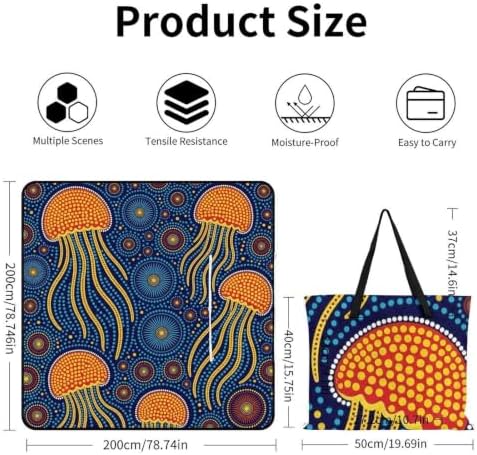 Zipper Foldable Picnic Blanket Jellyfish Orange Yellow 78.7x78.7 Inch - Image 3