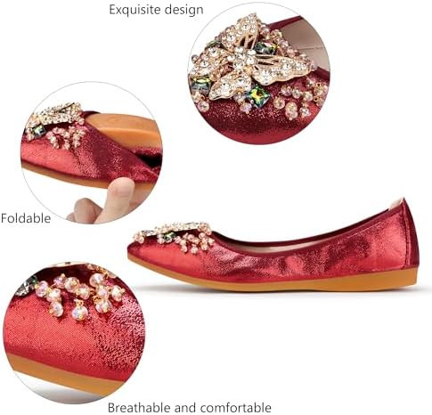 KUNWFNIX Women Ballet Flats Rhinestone Wedding Ballerina Shoes Foldable Sparkly Comfort Slip on Flat Shoes - Image 3