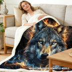 Wolf Sherpa Blanket Fire Animal Print Throw Blanket for Men Soft Warm Cozy 50x60 Inches Energy Design Bedroom Gamer Room Decor Motivational Gift for Birthday Housewarming Anniversary - Image 2