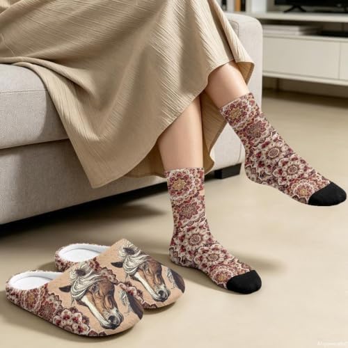 Womens Fuzzy Slipper with Socks Warm Cozy House Slipper and Socks Set Plush Winter Shoes for Indoor - Image 4