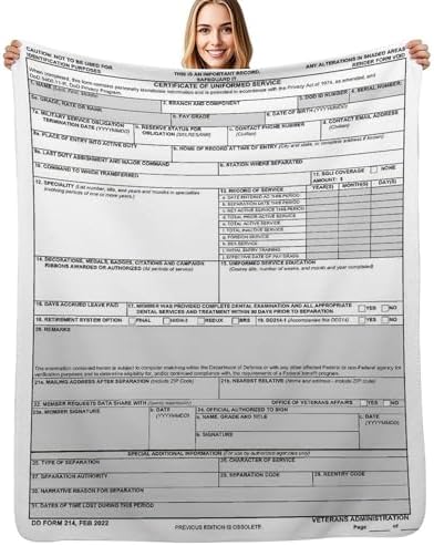 DD Form 214 Throw Blanket Veterans-Blanket for Men Dad Women Cozy Soft Fleece Blankets Couch Sofa Bedroom Living Room Decor Camping Travel Picnic Supplies 40x50 in by Unknown