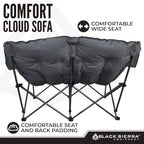 Black Sierra Double Loveseat Comfort Camping Couch, Oversized Folding Chair for Adults, 600‑lb Capacity, Plush Padded Heavy Duty Outdoor Seat with Cup Holders & Carry Bag for Beach, RV - Image 6