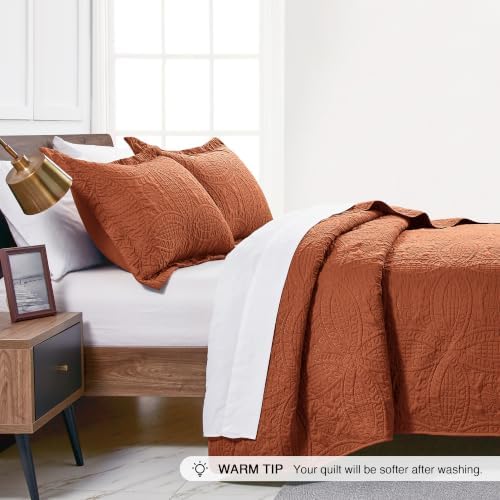 Love's cabin Quilts for Full Bed Umber Bedspreads Bedding Set - Lightweight Bedspread Comforter - Coin Pattern Bedding Coverlet for All Season - 3 Pieces (1 Quilt, 2 Pillow Shams) - Image 4