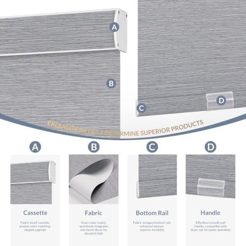 Boolegon Blackout Roller Shades for Windows, Light Grey, 36" W x 36" H - Image 3
