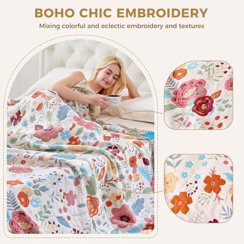 LUTBM Boho Throw Blanket for Bed 60"x80", All Season Cotton Couch Blankets - Image 3
