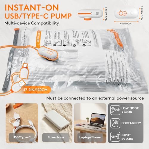 16 Packs Vacuum Seal Bags with USB/Type-C Pump, 3 Sizes Travel Vacuum Storage Bags for Clothing, Vacuum Packing Bags for Closet Organization, Bedding & Seasonal Storage - Image 2