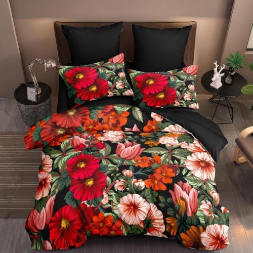 CCoutueChen Black Floral Comforter Set King, Vintage Botanical 3 Piece by CCoutueChen