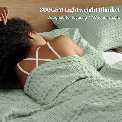 PHF Lightweight 100% Cotton Waffle Blanket for Bed, King, Mint Green - Image 2