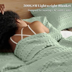 PHF Lightweight 100% Cotton Waffle Blanket for Bed, Queen, Mint Green - Image 2