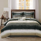 Madison Park Essentials Full Comforter Set, Bed in a Bag Full, Watercolor Print Coastal Comforter & Chambray Cotton Sheet Set, All Season Bedding Set, Saben, Taupe Full (78 in x 86 in) 9 Piece by MADISONPARK