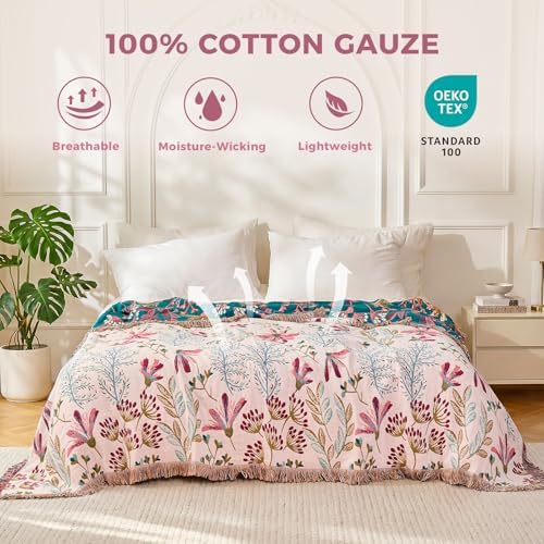 LUTBM Boho Throw Blanket for Bed 60"x80", All Season Cotton Couch Blankets - Image 2