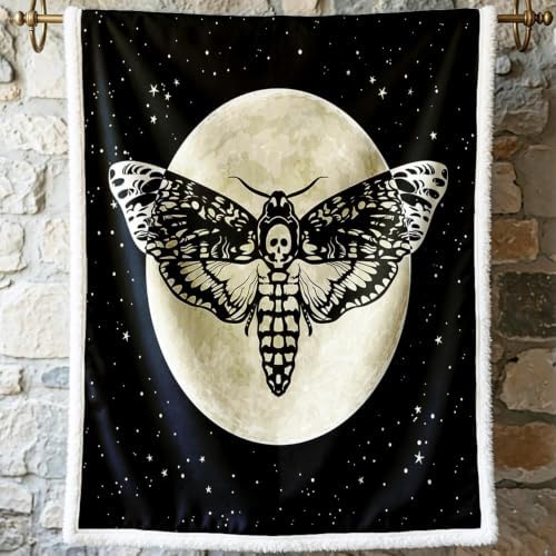 Sleepwish Death Moth Throw Blanket Moon Blanket Queen Hawk by Sleepwish