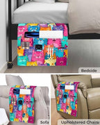 Sofa Armrest Organizer Bedside Caddy, Colorful Cat Non Slip Couch Remote Control Holder for Recliner, Modern Abstract Art Cartoon Animals Armchair Caddy with Pocket for Magazine, Phone, 19.7"x35" - Image 5