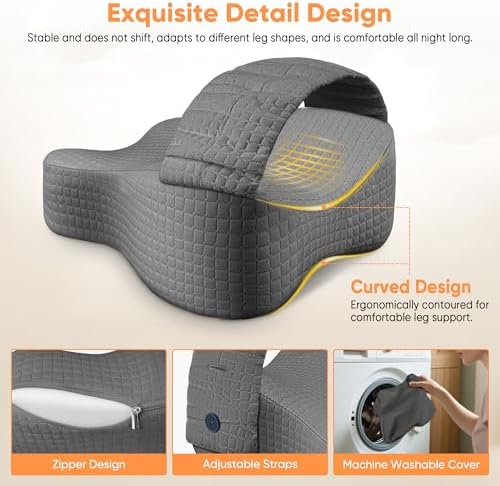 Knee Pillow for Side Sleepers, Leg Pillow for Side Sleeping, Sciatica Pain Relief, Hip with Ergonomic Memory Foam – Large Grey Cushion for Thigh, Knee, Back & Leg Support - Image 4