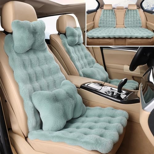 Luxury Thickened Plush Car Seat Cushion Set,Soft Fluffy Protector Warm Faux Rabbit Fur Non-Slip Front and Back Seat Covers (Green,11pcs) by EDVKLNG