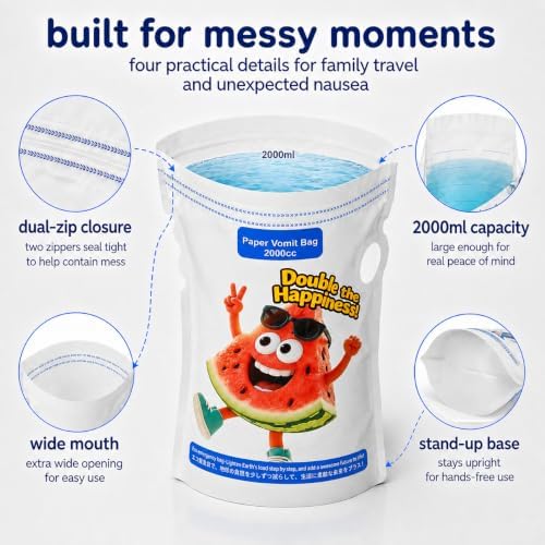 Disposable Vomit Bags, 2000ml Dual-Zip Paper Bags, 50 Pack - Image 2