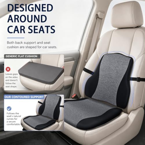 Car Seat Cushion with Lumbar Support, Firm 2-Piece Set for Long Drive, Grey - Image 4