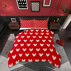 Red White Comforter Set King Size Cute Heart Pattern Bedding For Kids Boys Girls Valentine Day Gift Quilt Cartoon Love Geometric Duvet Insert Love Heart Soft Warm Bedding Sets Bedroom Decor 3Pcs by Erosebridal