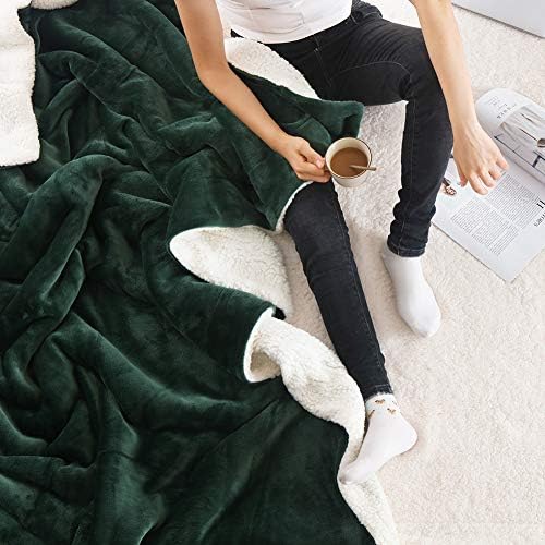 NANPIPER Bed Blanket Reversible Sherpa Flannel Blanket Super Soft Fuzzy Plush Fleece Microfiber (90"x90" Olive Green) Queen - Image 3