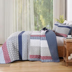 WONGS BEDDING Boho Quilt King Size, Patchwork Bedding Set, Blue Red - Image 3
