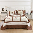 vctops 2 Piece Embroidered Floral Quilted Bedspread Quilt Set 100% Cotton Reversible Patchwork Coverlet Set 1 Quilt and 1 Pillow Sham (Coffee,Twin) - Image 2