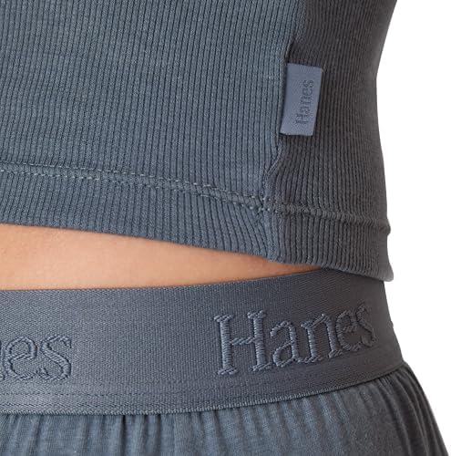 Hanes Women's Originals SuperSoft Comfywear 2 Piece Crop Tank & Lounge Pants Loungewear Set - Image 4