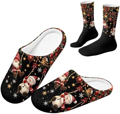 Jeiento Winter Fuzzy Slipper and Crew Socks Warm Winter Shoes Lightweight Soft Cushion House Slipper Bedroom Shoes by Jeiento