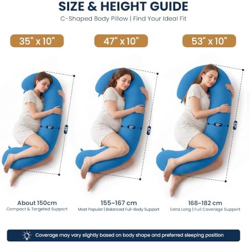 TranquilRelax C Shaped Body Pillow for Side Sleepers, Light Blue-35"*10" - Image 2
