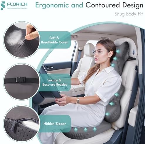 FLORICH Car Seat Cushion and Lumbar Support Pillow for Office Chair Car, Neck Headrest Pillow, Ergonomic Memory Foam, Pressure-Relieving Back Support for Car, Office Chair & Wheelchair – Gray - Image 2