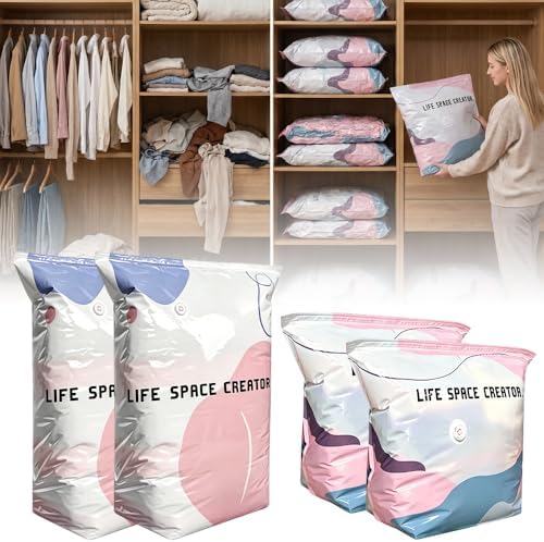 No‑Pump Vacuum Storage Bags, New Cube Vacuum Seal Bags, Upgrade Large Storage Compression Space Saver Bags, Reusable Storage for Clothes Bedding Seasonal Gear (2PCS Medium+ 2PCS Large) by GlossPluss