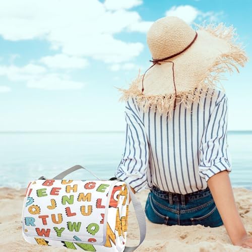 MNSRUU Picnic Blanket Waterproof Foldable, ABC Simple Cartoon Large Outdoor Picnic Beach Camping Blanket Travel Mat, Shoulder Strap Tote, Rectangle 57x59in - Image 5