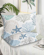 DecorLovee Coastal King Pillow Cases Set of 2 - Microfiber Bed Throw Pillow Covers, Blue Teal Coral Summer Beach Nautical Starfish Decorative Lumbar Pillow Cover with Envelope Closure for Sofa/Travel by DecorLovee