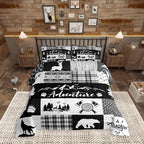 Castle Fairy Hunting Adventure Comforter Set Queen Size,Deer Antler Bear Pine Patchwork Bedding Set for Women Adult,Arrow Lodge Boho Aztec Camper Grid Luxury Bed Duvet Insert, 2 Pillowcases by CastleFairy