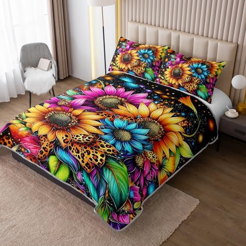 HOSIMA Colorful Sunflower Quilt King with Starry Print with 2 Pillowcases. - Image 2