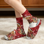 Jeiento Winter Fuzzy Slipper and Crew Socks for Women,Adult Slip-on Close Toe House Slipper,Flat Comfort home Slides - Image 2