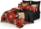 CCoutueChen Red Rose 7 Piece King Comforter Set, Black Gold Floral Bedding by CCoutueChen