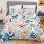 HOSIMA Vintage Patchwork Nautical Beachy Quilt Twin with 2 Pillowcases. - Image 3