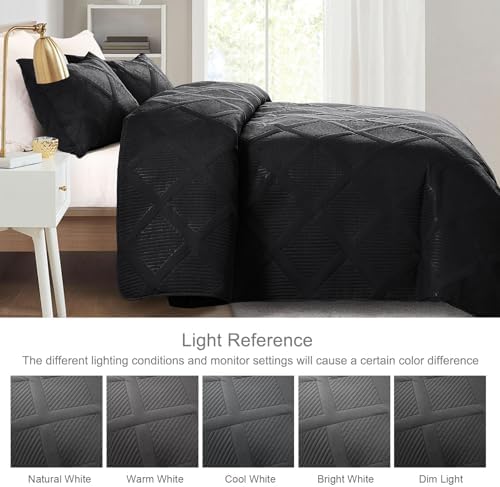 Exclusivo Mezcla 3-Piece California King Size Quilt Bedding Set, Black - Image 3