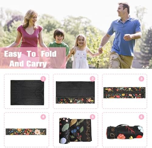 Picnic Blankets Extra Large Waterproof, 80"x 80" Dark Floral Beach Mat with Corner Pockets Windproof Sandproof Foldable Portable 3-Layer Mat Darker for Wet Grass,Parks,Music Festival,Camping,Concerts - Image 5