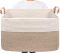 Goodpick 85L Large Woven Rope Blanket Basket, White & Light Brown by Goodpick