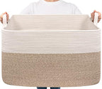 Goodpick 85L Large Woven Rope Blanket Basket, White & Light Brown by Goodpick